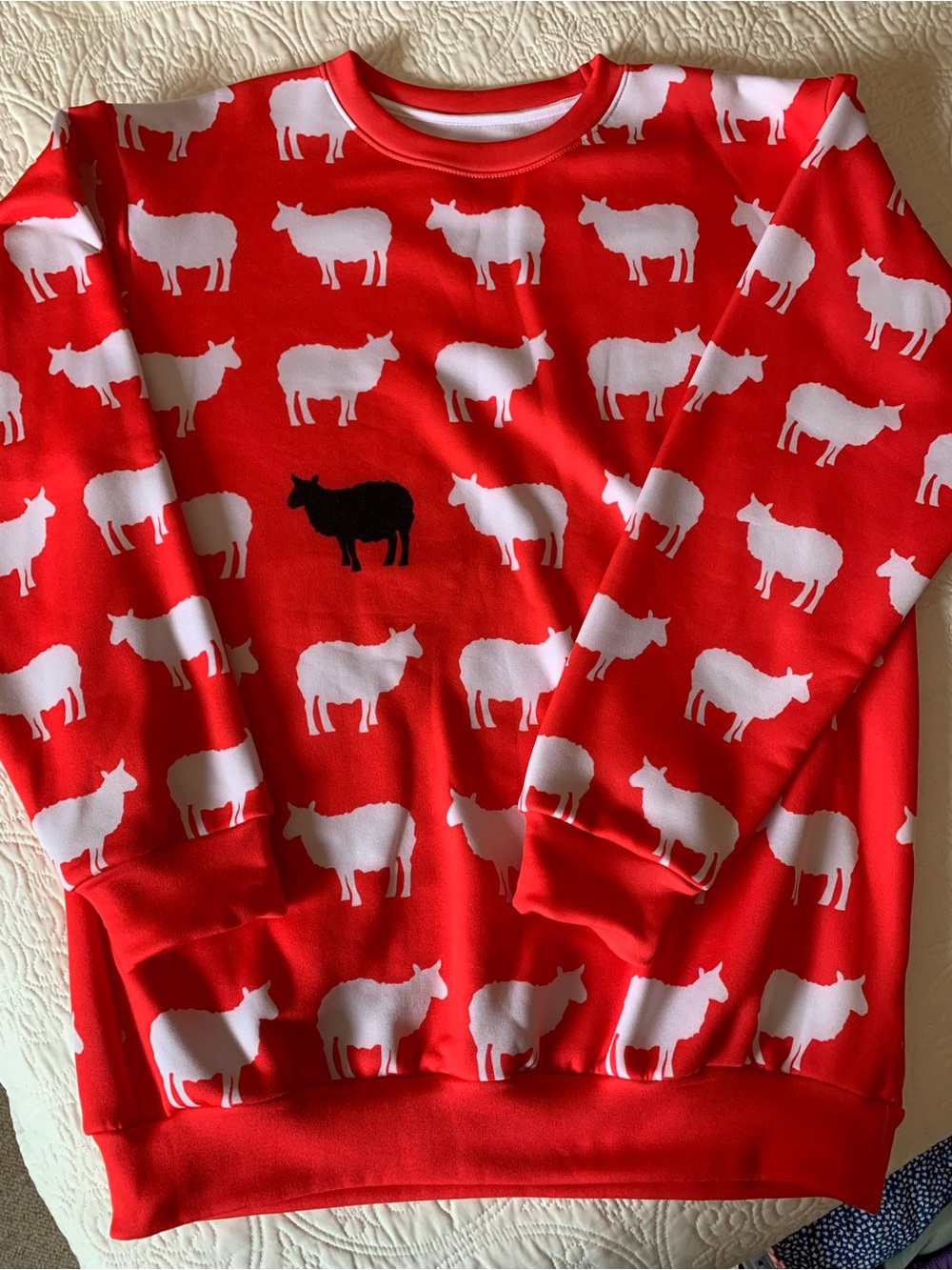 Red Sheep Print Crewneck Sweatshirt - Black Sheep, Princess Diana Mock, Large